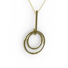 Gabriella Halka Kolye - Siyah zirkon 925 ayar altın kaplama gümüş kolye (40 cm altın rolo zincir) #z50u40