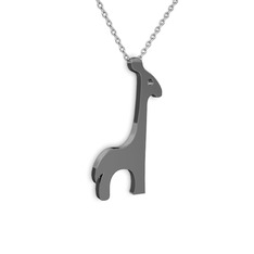 Zürafa Kolye - 925 ayar siyah rodyum kaplama gümüş kolye (40 cm beyaz altın rolo zincir) #1kuve9z