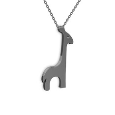 Zürafa Kolye - 925 ayar siyah rodyum kaplama gümüş kolye (40 cm gümüş rolo zincir) #4pbqxh