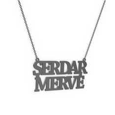 İki İsim Kolye - 925 ayar siyah rodyum kaplama gümüş kolye (11 karakterli times new roman, 40 cm gümüş rolo zincir) #11cuyat