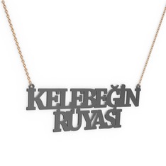 925 ayar siyah rodyum kaplama gümüş kolye (15 karakterli times new roman, 40 cm rose altın rolo zincir)