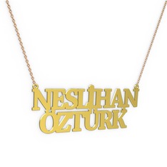 İki İsim Kolye - 925 ayar altın kaplama gümüş kolye (14 karakterli times new roman, 40 cm rose altın rolo zincir) #16zarg