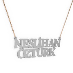 8 ayar beyaz altın kolye (14 karakterli times new roman, 40 cm rose altın rolo zincir)