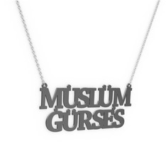 925 ayar siyah rodyum kaplama gümüş kolye (12 karakterli times new roman, 40 cm beyaz altın rolo zincir)