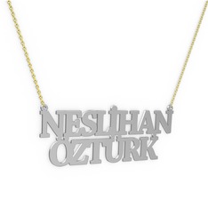 8 ayar beyaz altın kolye (14 karakterli times new roman, 40 cm gümüş rolo zincir)