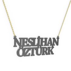 İki İsim Kolye - 925 ayar siyah rodyum kaplama gümüş kolye (14 karakterli times new roman, 40 cm altın rolo zincir) #1joz00y