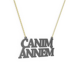 925 ayar siyah rodyum kaplama gümüş kolye (10 karakterli times new roman, 40 cm altın rolo zincir)