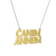 İki İsim Kolye - 925 ayar altın kaplama gümüş kolye (10 karakterli times new roman, 40 cm beyaz altın rolo zincir) #1snv2nc