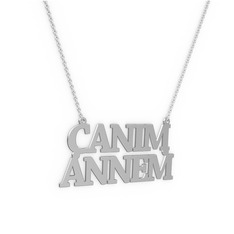 İki İsim Kolye - 18 ayar beyaz altın kolye (10 karakterli times new roman, 40 cm beyaz altın rolo zincir) #1um7rzd