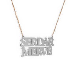 İki İsim Kolye - 8 ayar beyaz altın kolye (11 karakterli times new roman, 40 cm rose altın rolo zincir) #554k5s