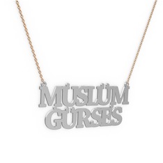 İki İsim Kolye - 925 ayar gümüş kolye (12 karakterli times new roman, 40 cm rose altın rolo zincir) #7uxb1e