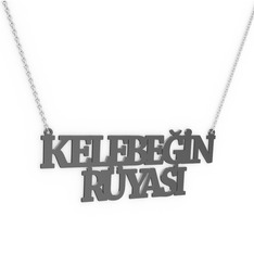 925 ayar siyah rodyum kaplama gümüş kolye (15 karakterli times new roman, 40 cm beyaz altın rolo zincir)