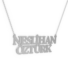 İki İsim Kolye - 14 ayar beyaz altın kolye (14 karakterli times new roman, 40 cm beyaz altın rolo zincir) #ldj4nk