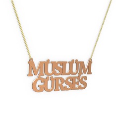 İki İsim Kolye - 14 ayar rose altın kolye (12 karakterli times new roman, 40 cm gümüş rolo zincir) #mcbqo4