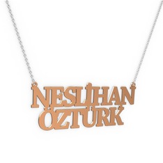925 ayar rose altın kaplama gümüş kolye (14 karakterli times new roman, 40 cm beyaz altın rolo zincir)
