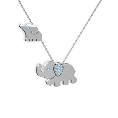 İkili Fil Kolye - Akuamarin 8 ayar beyaz altın kolye (40 cm gümüş rolo zincir) #10n5za6