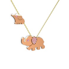 Pembe kuvars 18 ayar rose altın kolye (40 cm altın rolo zincir)