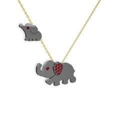 İkili Fil Kolye - Garnet 925 ayar siyah rodyum kaplama gümüş kolye (40 cm altın rolo zincir) #12fl7jf