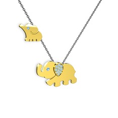 İkili Fil Kolye - Akuamarin 18 ayar altın kolye (40 cm gümüş rolo zincir) #15idr9j