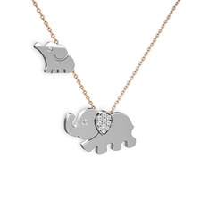 İkili Fil Kolye - Swarovski 8 ayar beyaz altın kolye (40 cm rose altın rolo zincir) #16l6yov