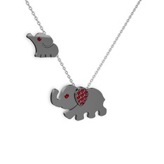 İkili Fil Kolye - Garnet 925 ayar siyah rodyum kaplama gümüş kolye (40 cm gümüş rolo zincir) #17wfn32