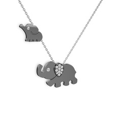 İkili Fil Kolye - Swarovski 925 ayar siyah rodyum kaplama gümüş kolye (40 cm beyaz altın rolo zincir) #18876ww