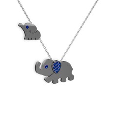 İkili Fil Kolye - Lab safir 925 ayar siyah rodyum kaplama gümüş kolye (40 cm beyaz altın rolo zincir) #18koqnw