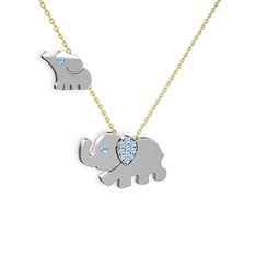 İkili Fil Kolye - Akuamarin 14 ayar beyaz altın kolye (40 cm gümüş rolo zincir) #19qz898