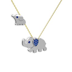 Lab safir 14 ayar beyaz altın kolye (40 cm altın rolo zincir)