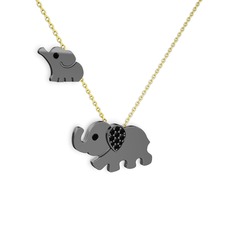 İkili Fil Kolye - Siyah zirkon 925 ayar siyah rodyum kaplama gümüş kolye (40 cm altın rolo zincir) #1cwlz0u