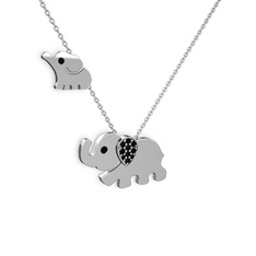 İkili Fil Kolye - Siyah zirkon 14 ayar beyaz altın kolye (40 cm beyaz altın rolo zincir) #1eaq04t