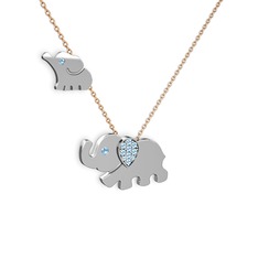 İkili Fil Kolye - Akuamarin 18 ayar beyaz altın kolye (40 cm gümüş rolo zincir) #1ec3ac5