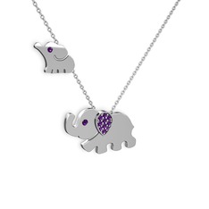 İkili Fil Kolye - Ametist 925 ayar gümüş kolye (40 cm beyaz altın rolo zincir) #1fqxsb6