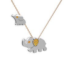 İkili Fil Kolye - Sitrin 8 ayar beyaz altın kolye (40 cm gümüş rolo zincir) #1h6v5kr