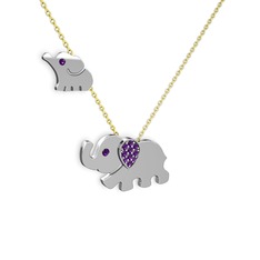 Ametist 14 ayar beyaz altın kolye (40 cm altın rolo zincir)