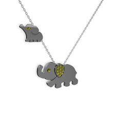 İkili Fil Kolye - Peridot 925 ayar siyah rodyum kaplama gümüş kolye (40 cm beyaz altın rolo zincir) #1k4wjxt