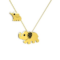 İkili Fil Kolye - Siyah zirkon 925 ayar altın kaplama gümüş kolye (40 cm altın rolo zincir) #1s2v09e