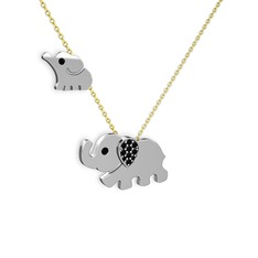 Siyah zirkon 925 ayar gümüş kolye (40 cm altın rolo zincir)