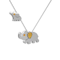 İkili Fil Kolye - Sitrin 18 ayar beyaz altın kolye (40 cm beyaz altın rolo zincir) #1ykj04f