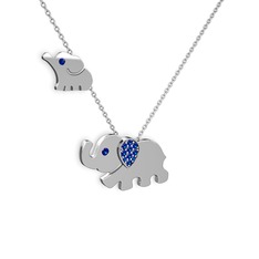 İkili Fil Kolye - Lab safir 8 ayar beyaz altın kolye (40 cm beyaz altın rolo zincir) #289nhr