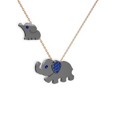 İkili Fil Kolye - Lab safir 925 ayar siyah rodyum kaplama gümüş kolye (40 cm gümüş rolo zincir) #296ulp