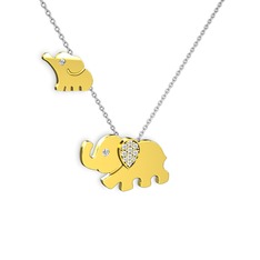 İkili Fil Kolye - Swarovski 14 ayar altın kolye (40 cm beyaz altın rolo zincir) #4tzs3d