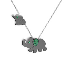 İkili Fil Kolye - Yeşil kuvars 925 ayar siyah rodyum kaplama gümüş kolye (40 cm beyaz altın rolo zincir) #9re3so