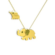 İkili Fil Kolye - Peridot 18 ayar altın kolye (40 cm altın rolo zincir) #aloz1j