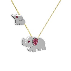 İkili Fil Kolye - Rodolit garnet 18 ayar beyaz altın kolye (40 cm gümüş rolo zincir) #bazjmt