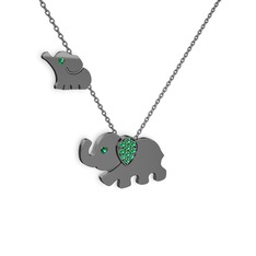 İkili Fil Kolye - Yeşil kuvars 925 ayar siyah rodyum kaplama gümüş kolye (40 cm gümüş rolo zincir) #dykywx