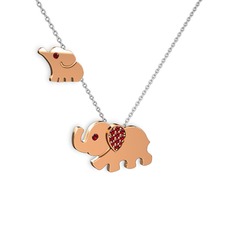 İkili Fil Kolye - Garnet 14 ayar rose altın kolye (40 cm beyaz altın rolo zincir) #e6fq8p