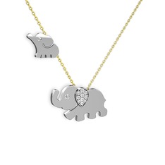 İkili Fil Kolye - Swarovski 925 ayar gümüş kolye (40 cm altın rolo zincir) #hiocqr