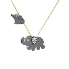 İkili Fil Kolye - Swarovski 925 ayar siyah rodyum kaplama gümüş kolye (40 cm altın rolo zincir) #i7008u
