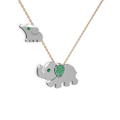 İkili Fil Kolye - Yeşil kuvars 18 ayar beyaz altın kolye (40 cm gümüş rolo zincir) #jrmar1